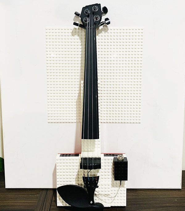 BrickSeries Violin - DIY Assemble - Red/White - One set to fit three sizes 4/4 3/4 1/2 - passive sound pickup connect to amplifier - Lego Compatible