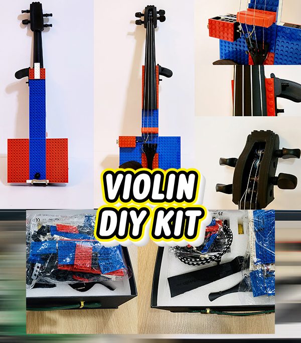 BrickSeries Violin - DIY KIT - Red/Blue- One set to build three sizes 4/4 3/4 1/2 - passive sound pickup connect to amplifier - Lego Compatible