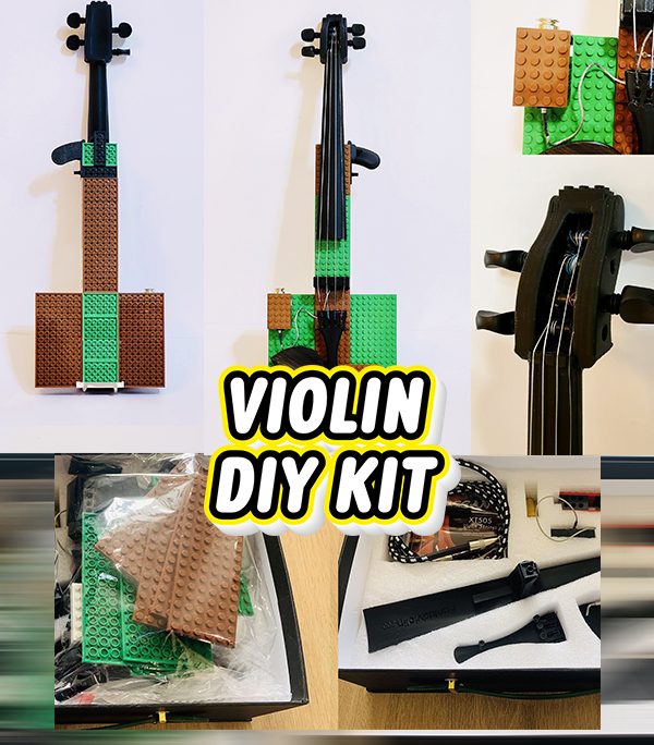 BrickSeries Violin - DIY KIT - Green/Brown- One set to build three sizes 4/4 3/4 1/2 - passive sound pickup connect to amplifier - Lego Compatible