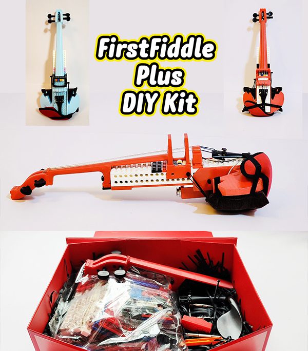FirstFiddle Plus DIYKit -  One set to build two sizes 1/4 1/8 - Lego Compatible - Sound Pickup to connect amplifier - Most Comfortable Kid Violin